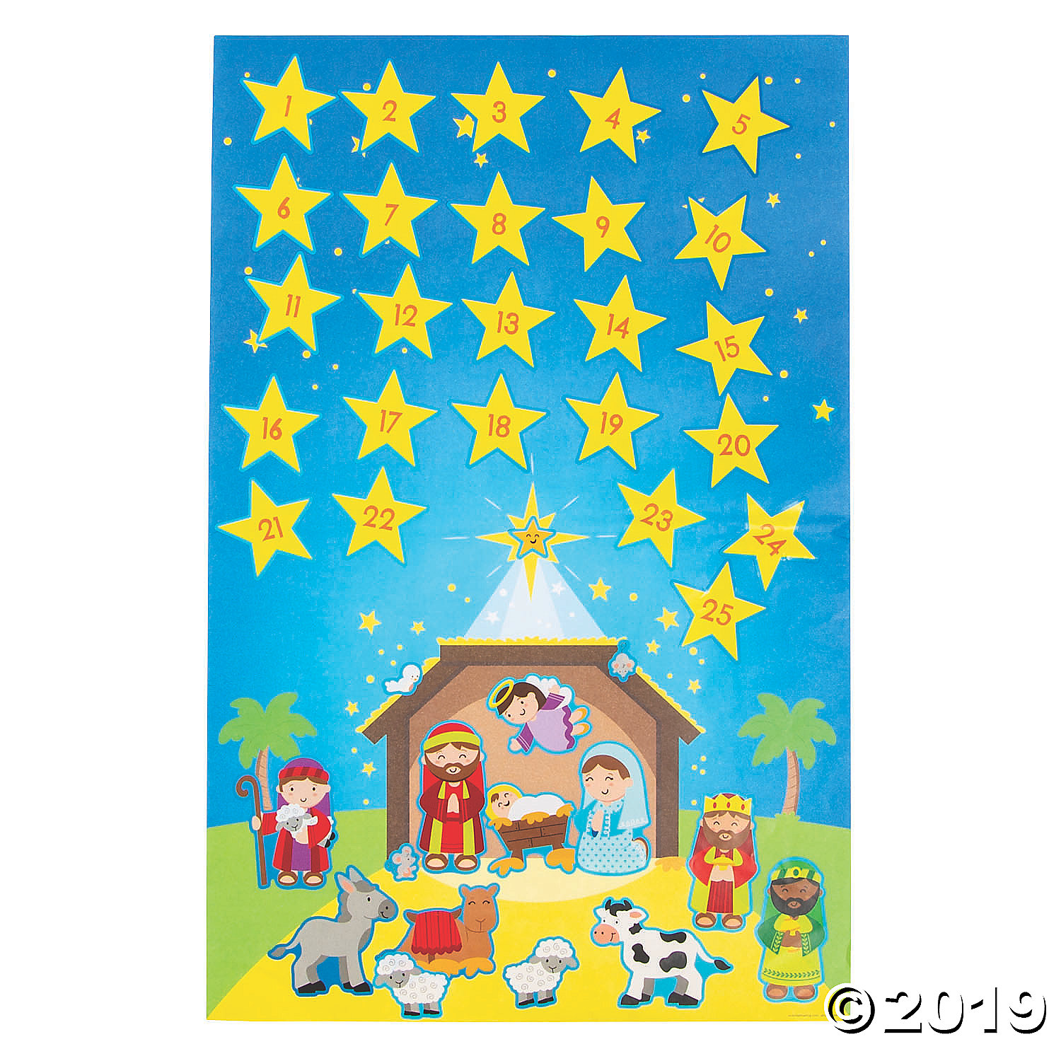 Religious Nativity Advent Calendar Sticker Scenes12Pk Party Supplies